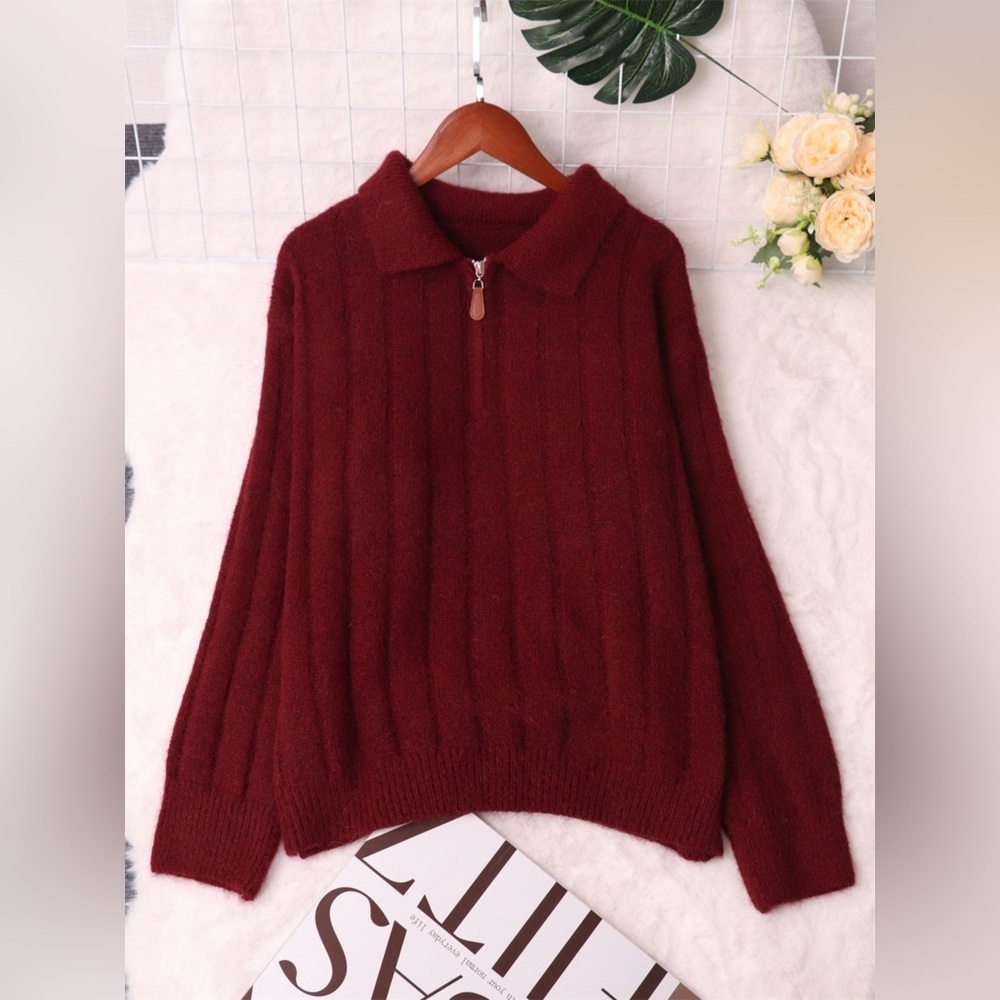 Ribbed Hem Quarter Zip Sweater - Picture 9 of 14